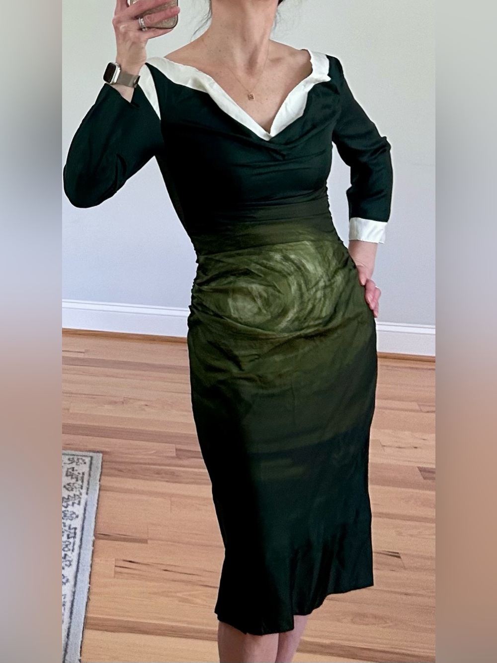 PRADA Dark Green Ombré Midi Dress | 100% Silk | NWOT | Abstract | Asymmetrical - Picture 10 of 10